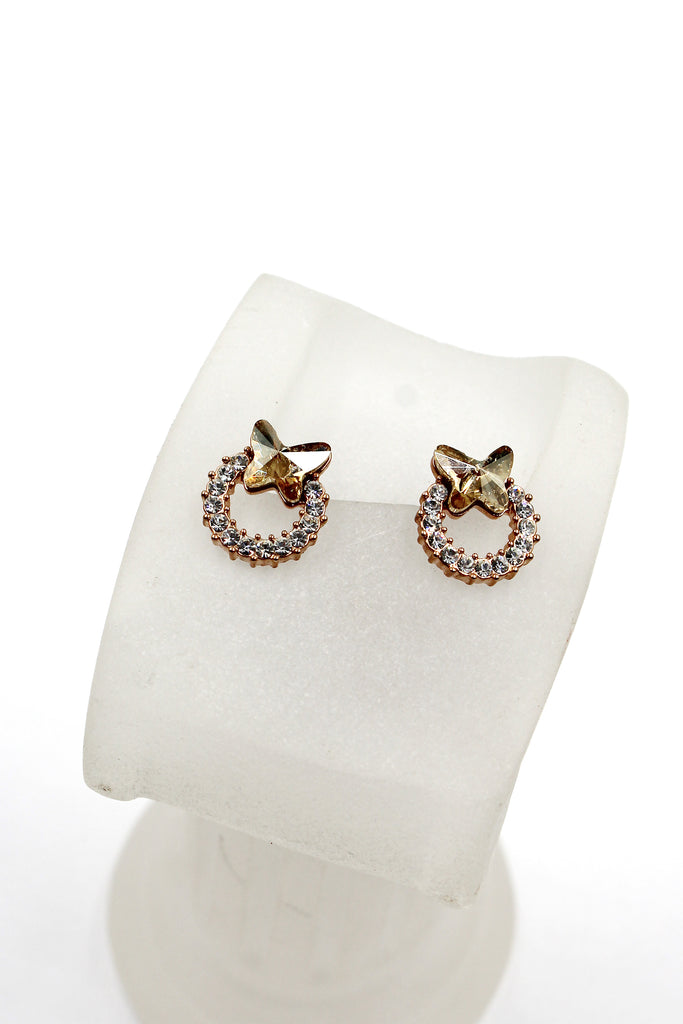 golden mini butterfly crystal earrings