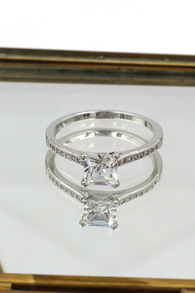 square crystal earrings ring set