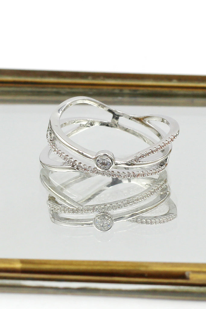 silver irregular crystal ring