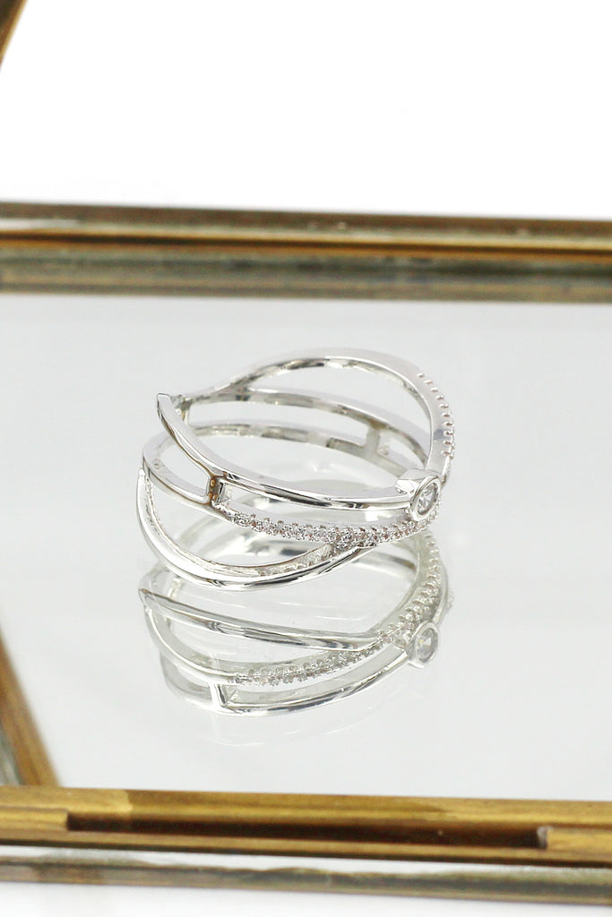 silver irregular crystal ring