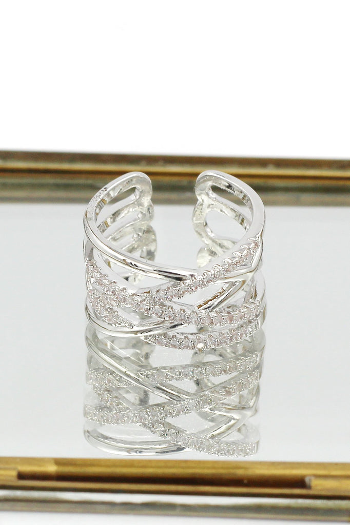 silver fashion cross crystal ring