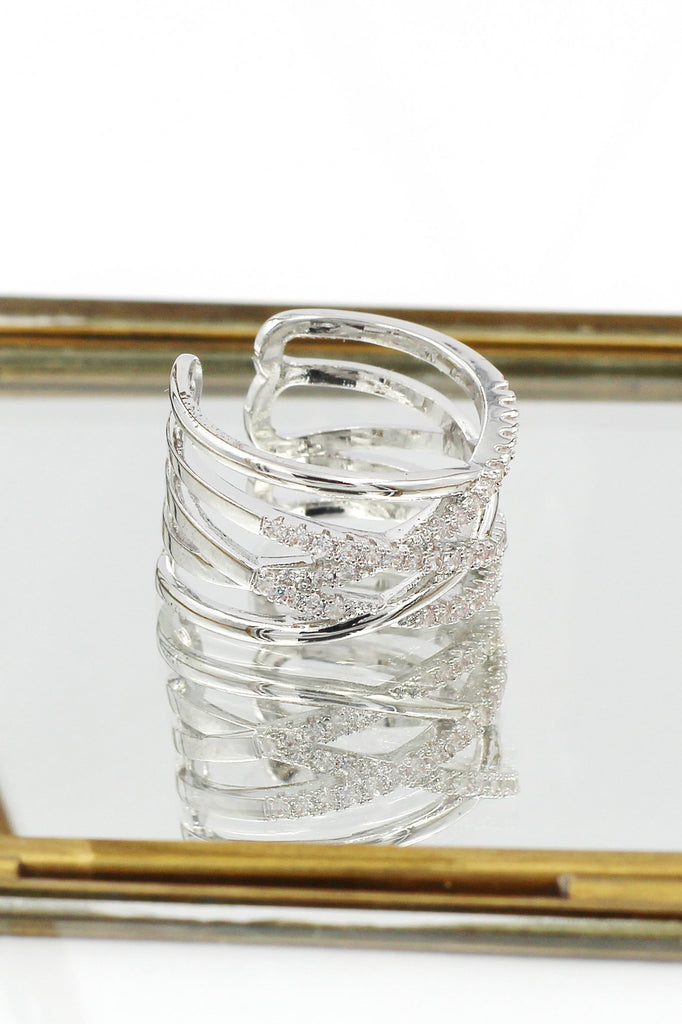 silver fashion cross crystal ring