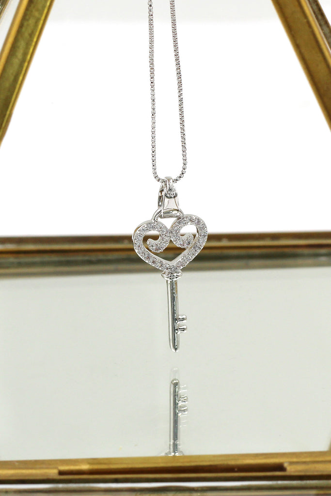 lovely small crystal heart key necklace