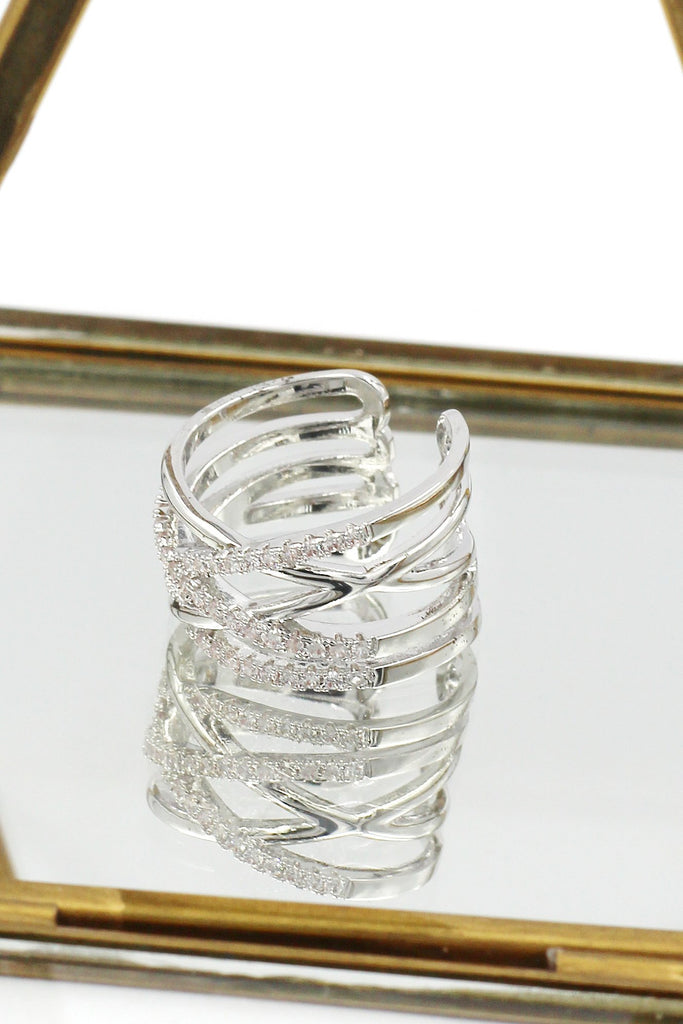 silver fashion cross crystal ring