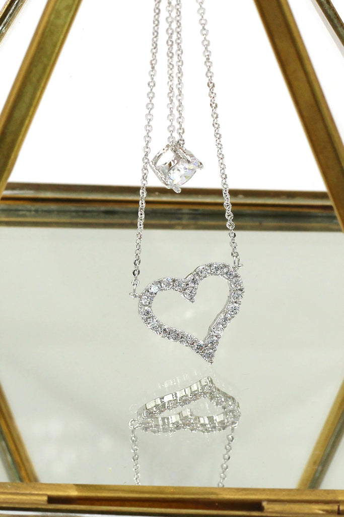 elegant heart crystal necklace earrings set