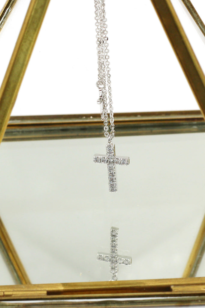 duplexes small crystal cross necklace