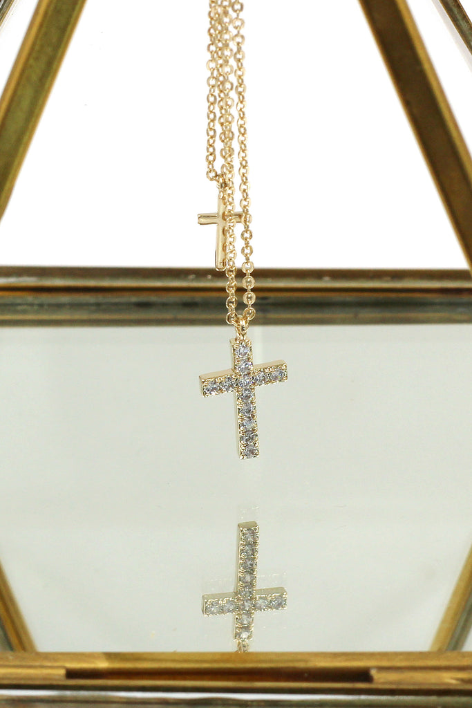 duplexes small crystal cross necklace