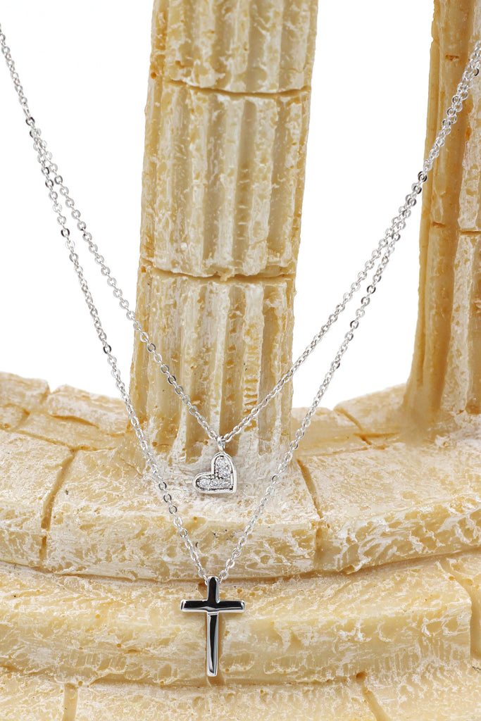duplexes small crystal cross and heart necklace