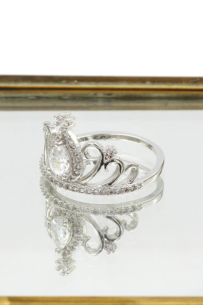 silver noble crown crystal ring