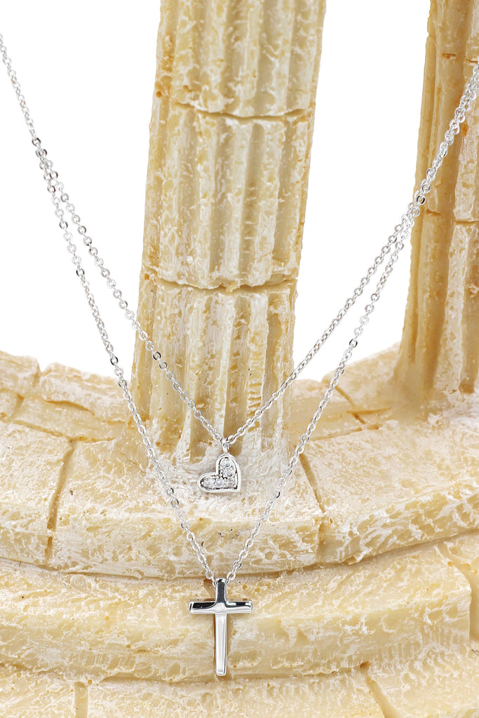 duplexes small crystal cross and heart necklace