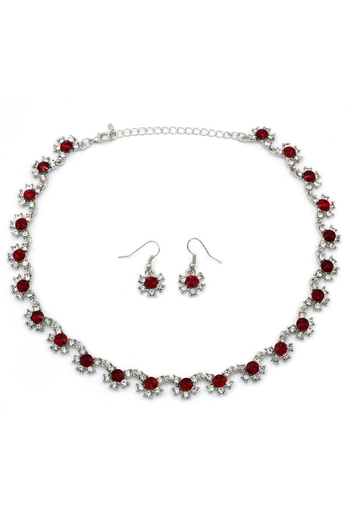 classic red crystal necklace earrings set