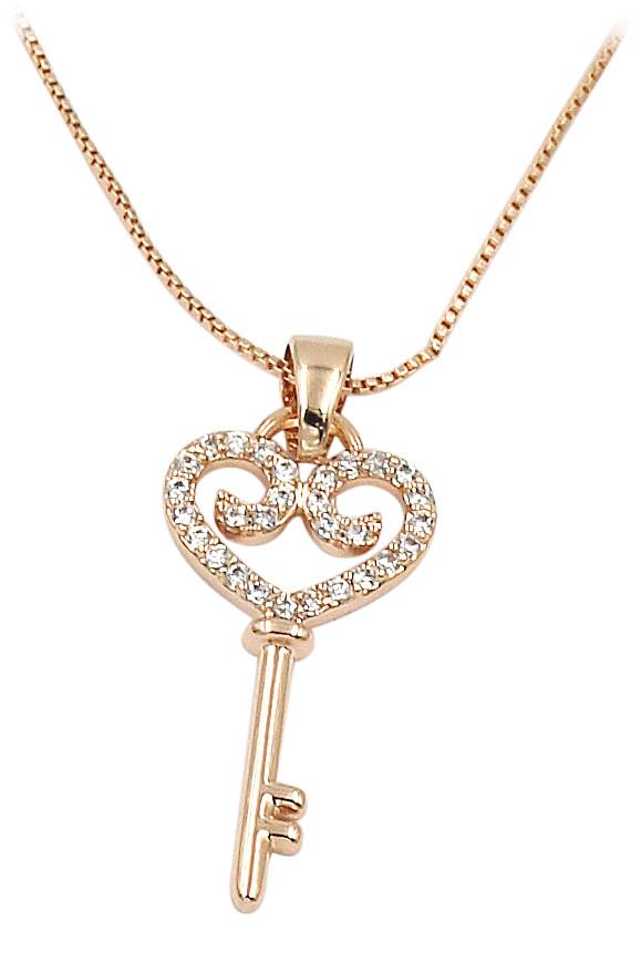Lovely small crystal heart-shaped key necklace set