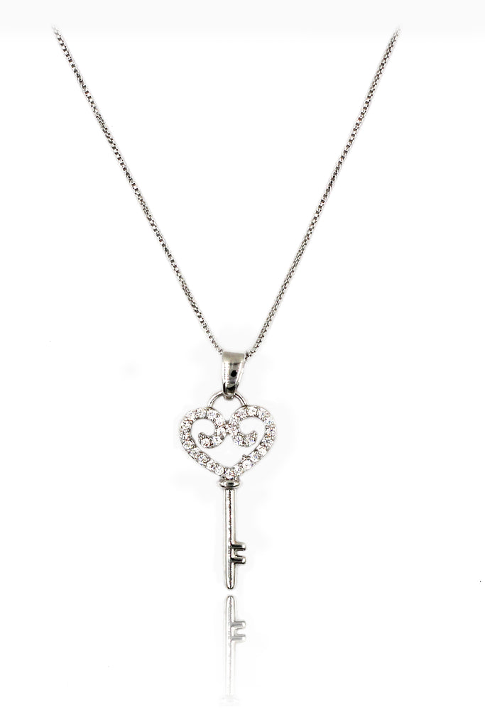lovely small crystal heart key necklace