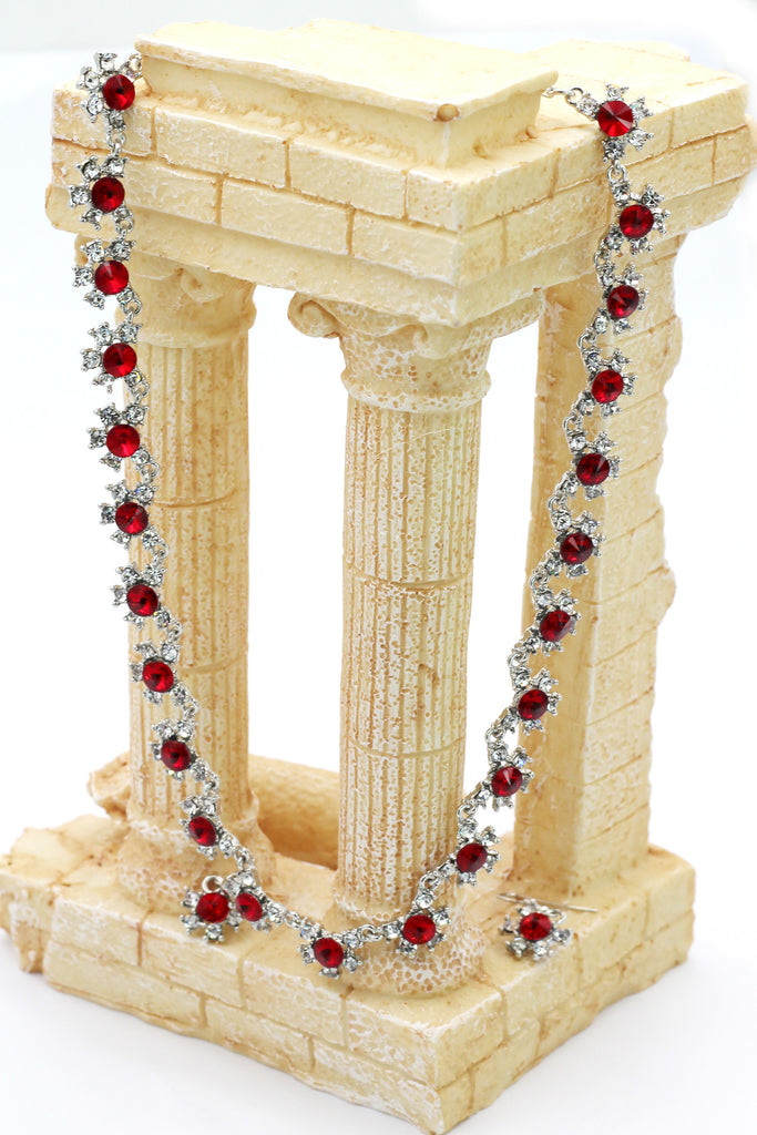 classic red crystal necklace earrings set