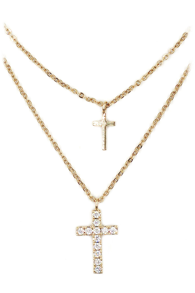 simple gold mini cross earrings necklace set