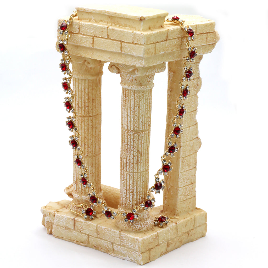 classic red crystal necklace earrings set