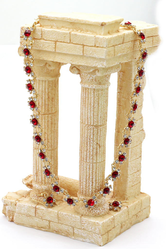 classic red crystal necklace earrings set