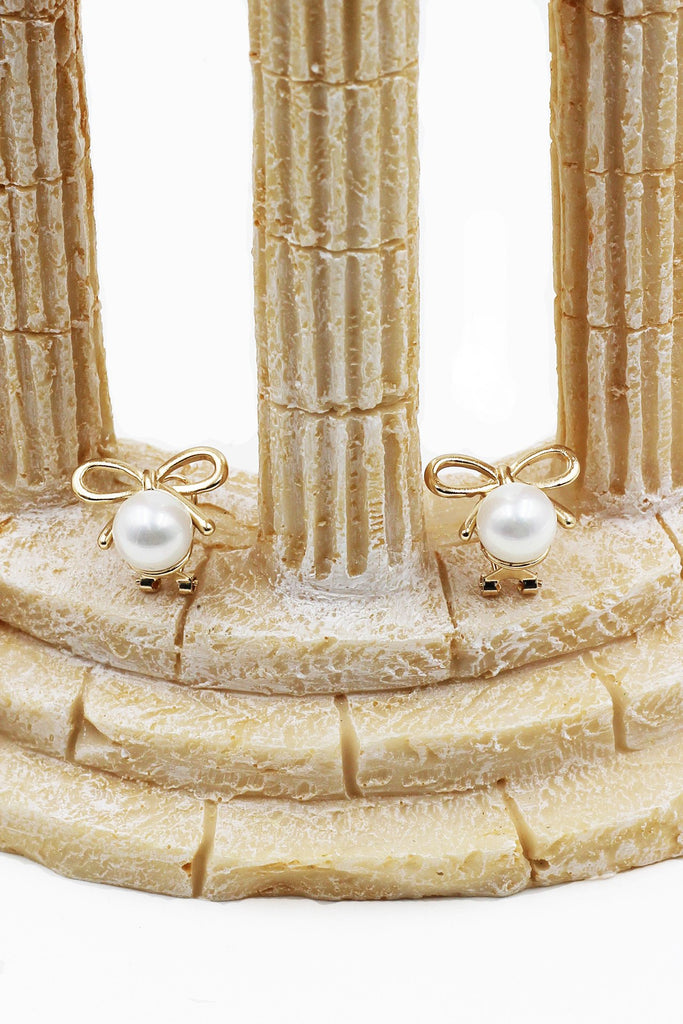 mini bow earrings pearl necklace set