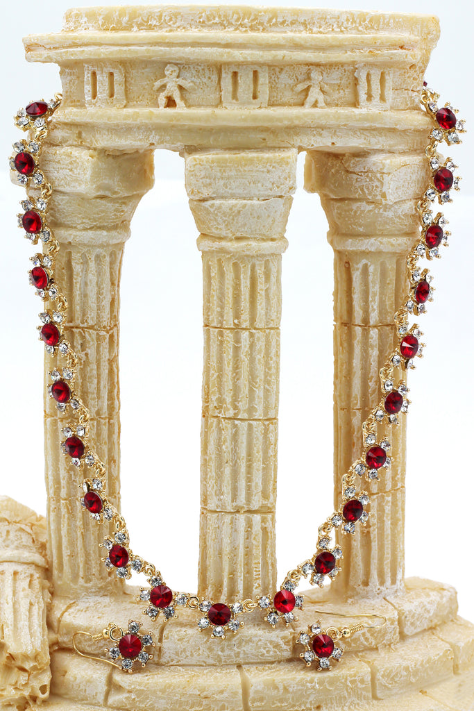 classic red crystal necklace earrings set