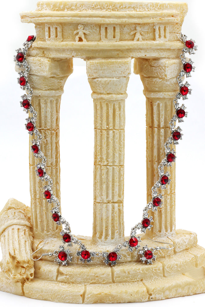 classic red crystal necklace earrings set