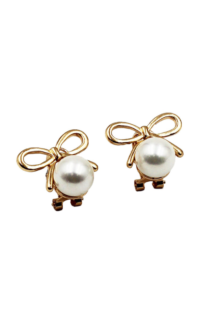 mini bow earrings pearl necklace set