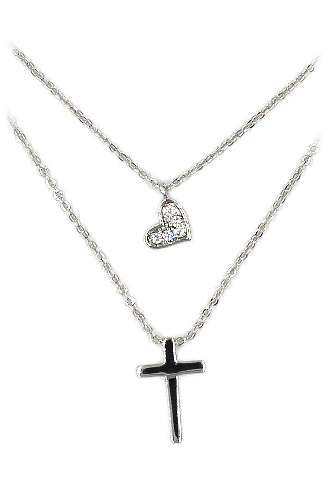 duplexes small crystal cross and heart necklace