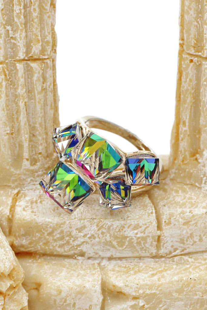 colorful phantom crystal cube ring