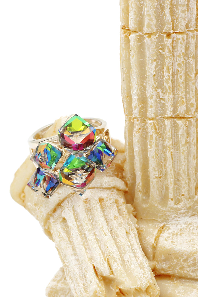 colorful phantom crystal cube ring