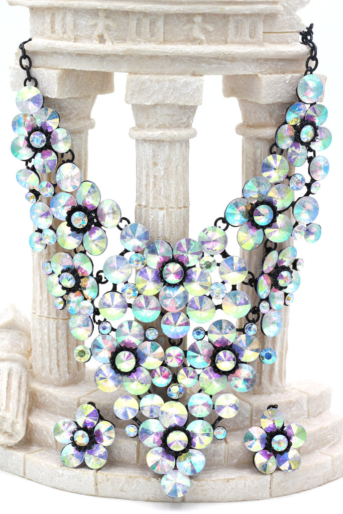 colorful crystal flowers necklace sets