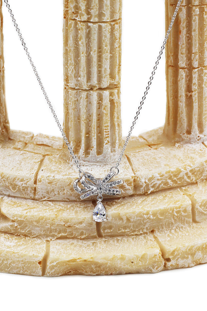 Bowknot silver drop necklace