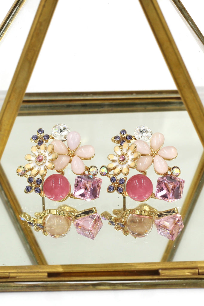 noble colorful crystal flower earrings necklace set
