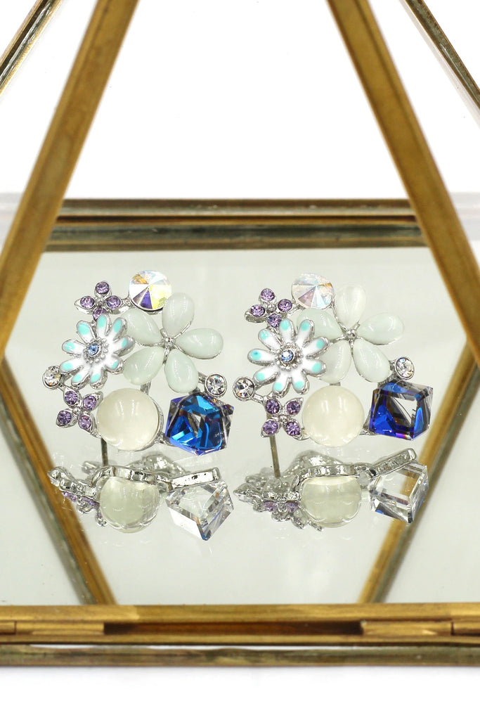 noble colorful crystal flower earrings necklace set