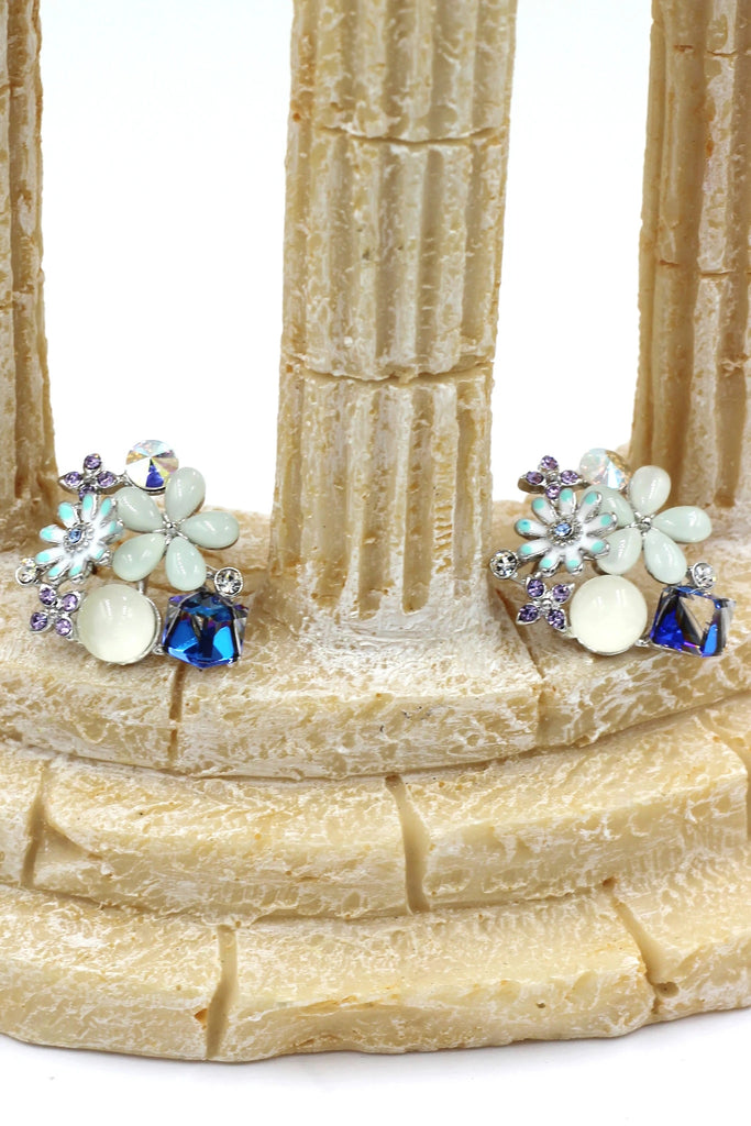 noble colorful crystal flower earrings necklace set