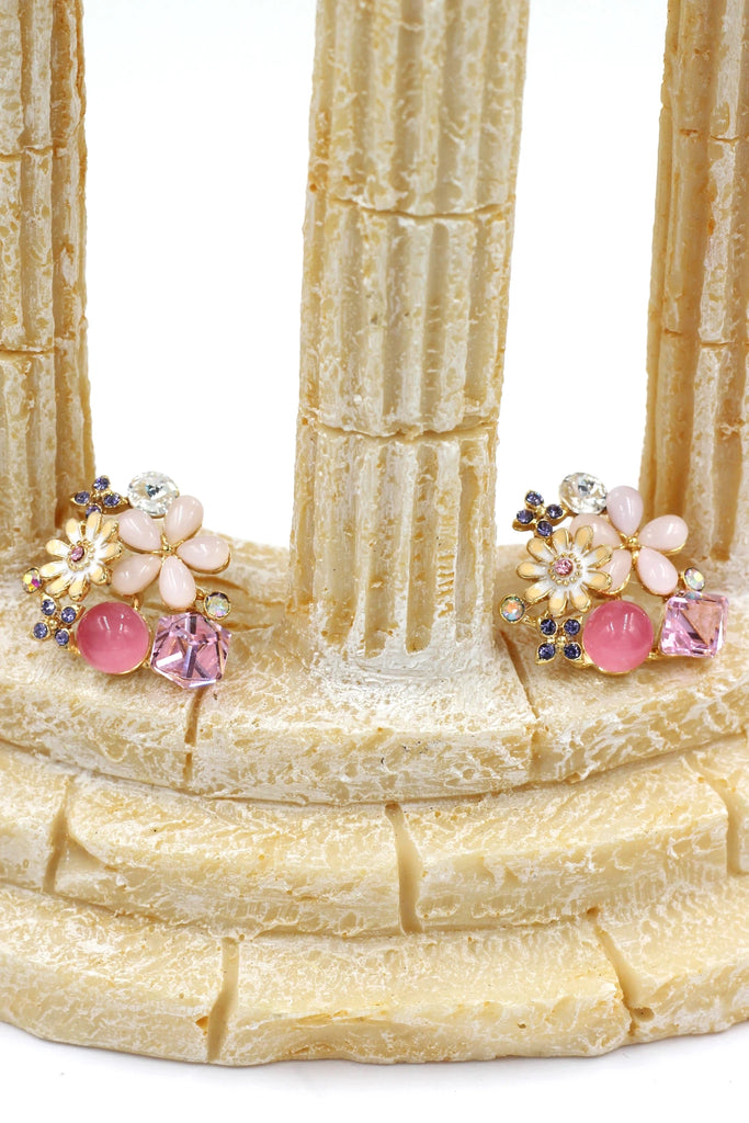 noble colorful crystal flower earrings necklace set