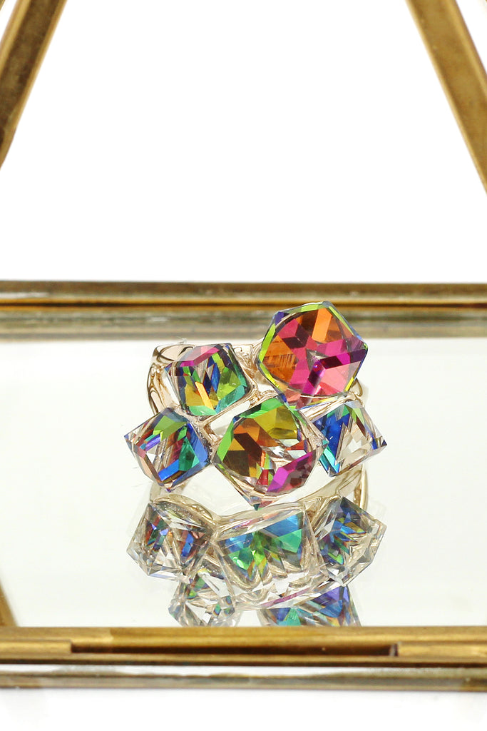 colorful phantom crystal cube ring