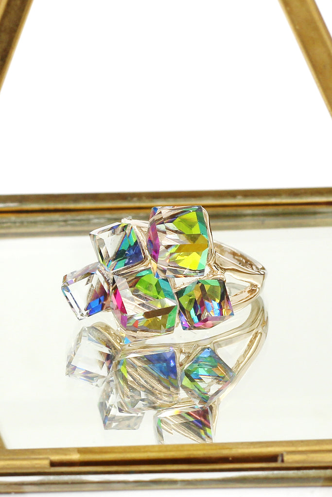 colorful phantom crystal cube ring