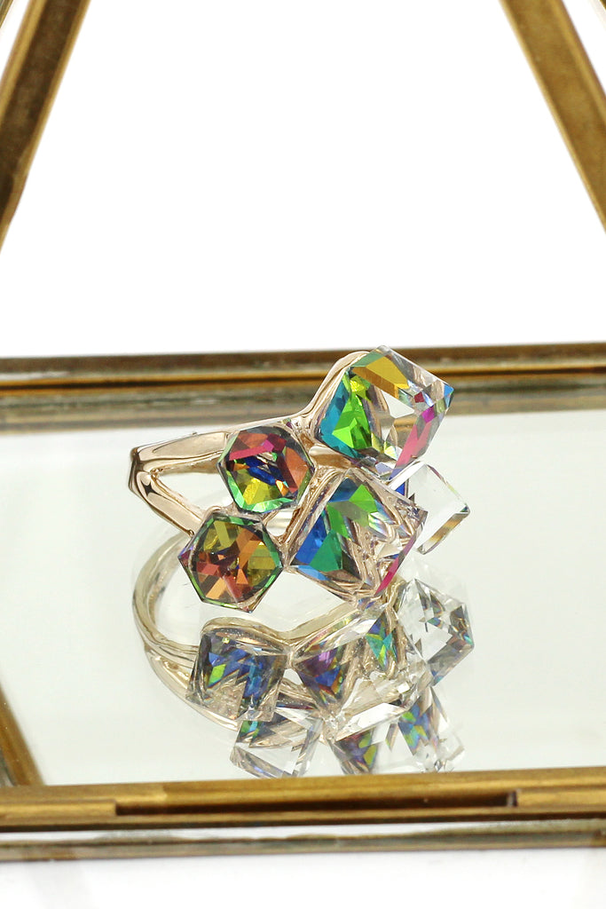 colorful phantom crystal cube ring