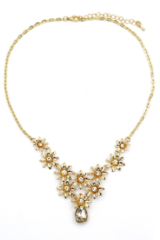 brilliant golden flower crystal necklace