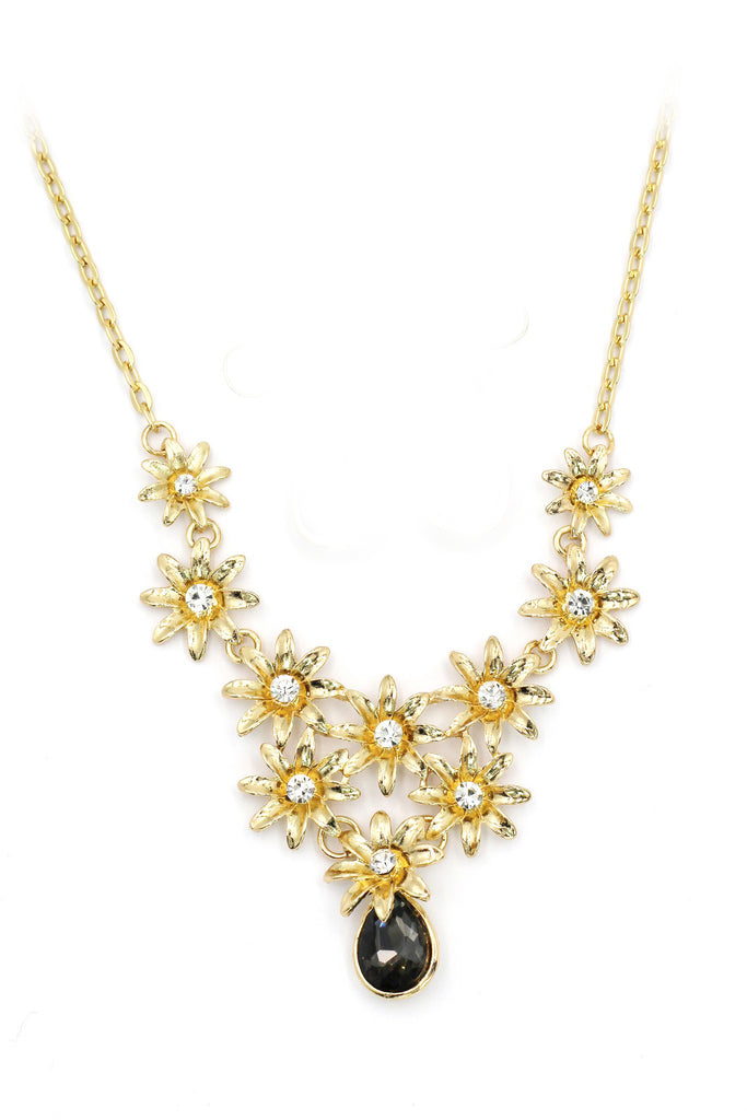 brilliant golden flower crystal necklace