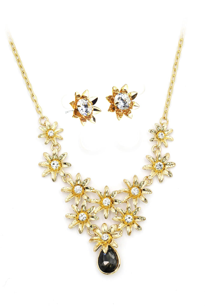 elegant sunflower crystal earrings necklace set