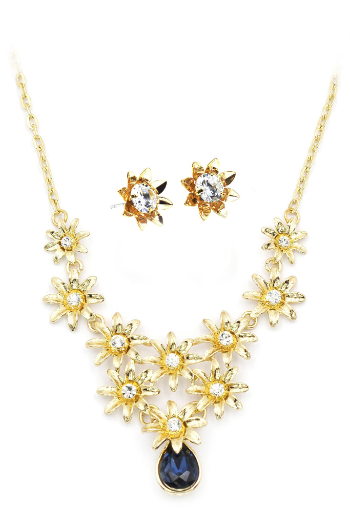 elegant sunflower crystal earrings necklace set