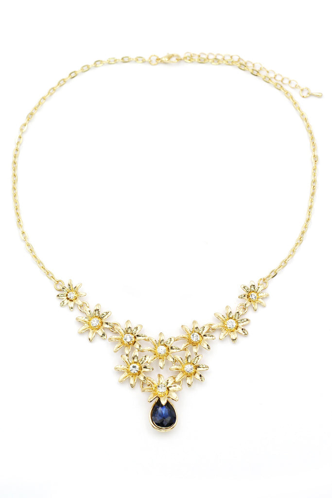 brilliant golden flower crystal necklace