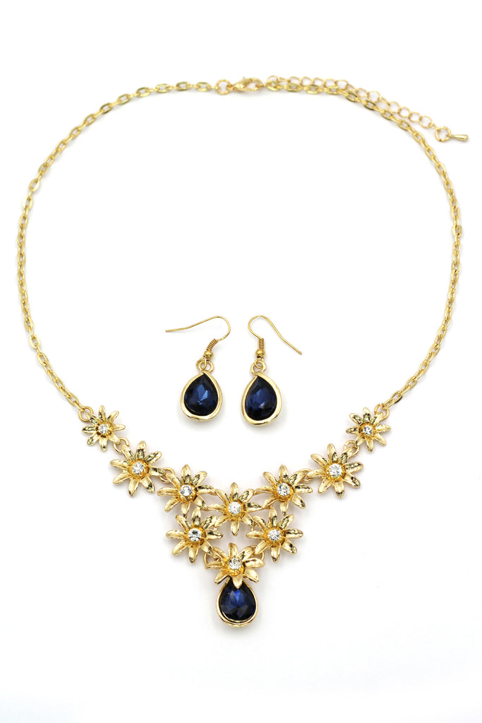 brilliant golden flower crystal necklace earrings set