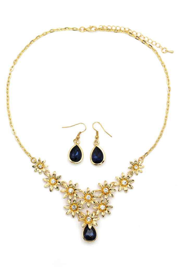 brilliant golden flower crystal necklace earrings set