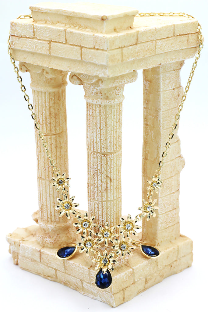 brilliant golden flower crystal necklace earrings set
