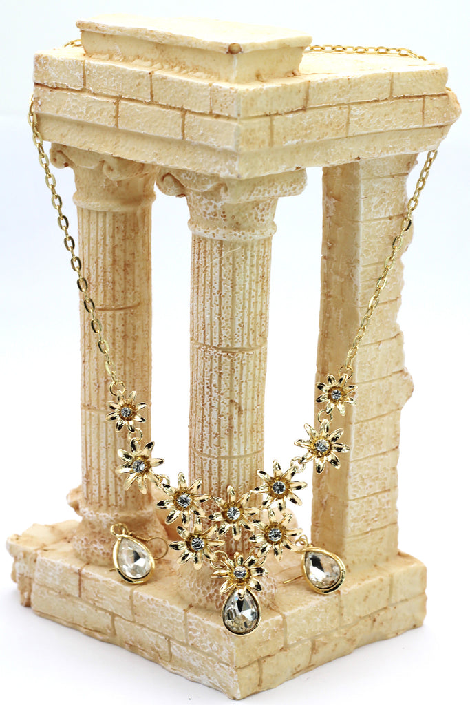 brilliant golden flower crystal necklace earrings set