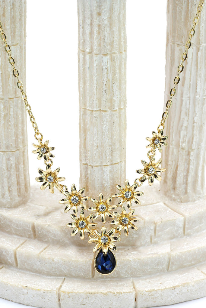 brilliant golden flower crystal necklace