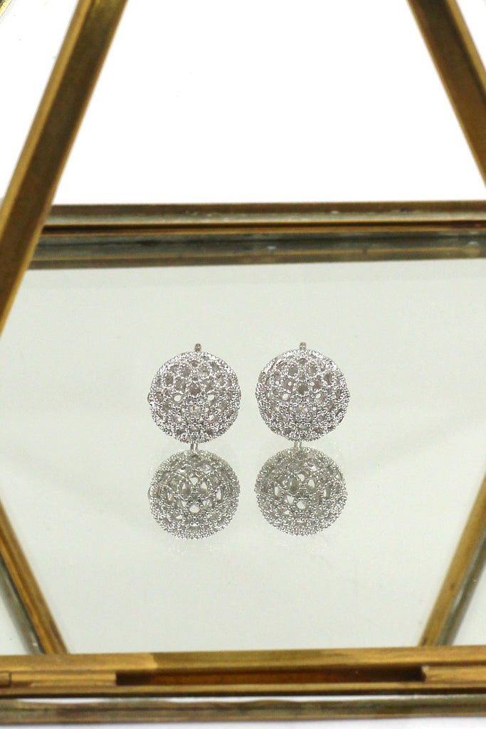 silver ball crystal necklace earrings set