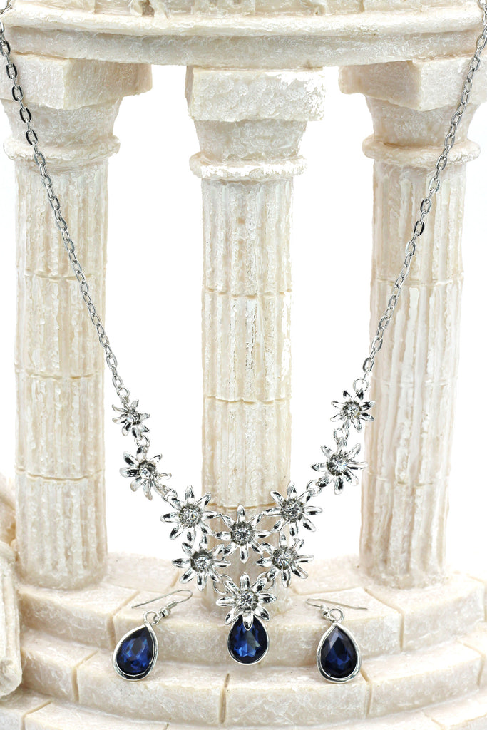 brilliant silver flowers color crystal necklace earrings set