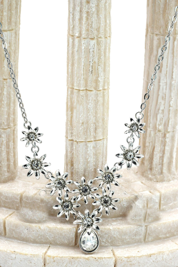 brilliant flower crystal necklace earrings set